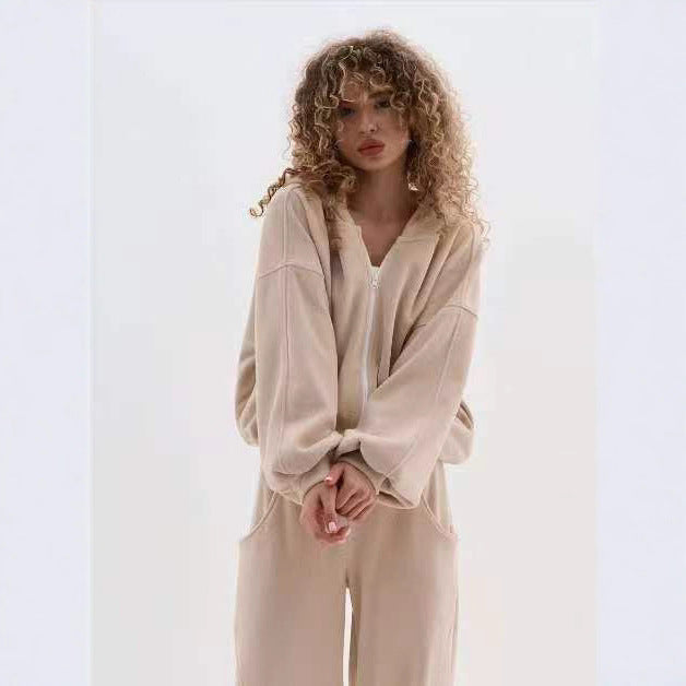 Damen cropped Kapuzenjacke aus weichem Fleece mit Reißverschluss Shopnory