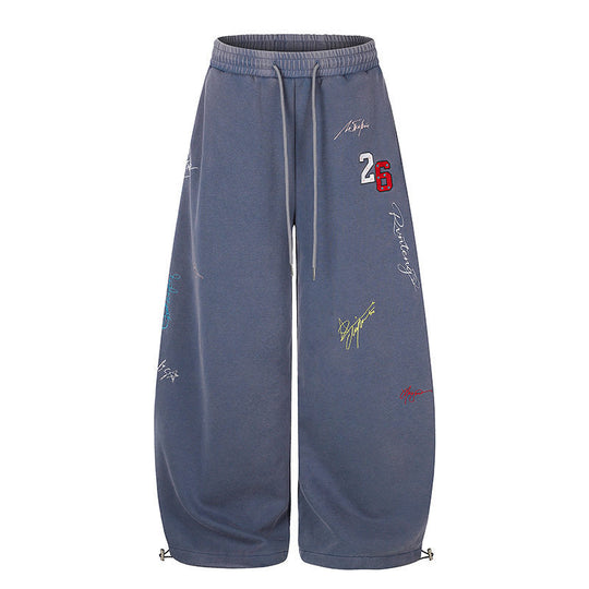 Damen Extraweite Palazzo-Sweathose mit Tunnelzugbund, Stickdetails und verstellbarem Saum Shop Nory