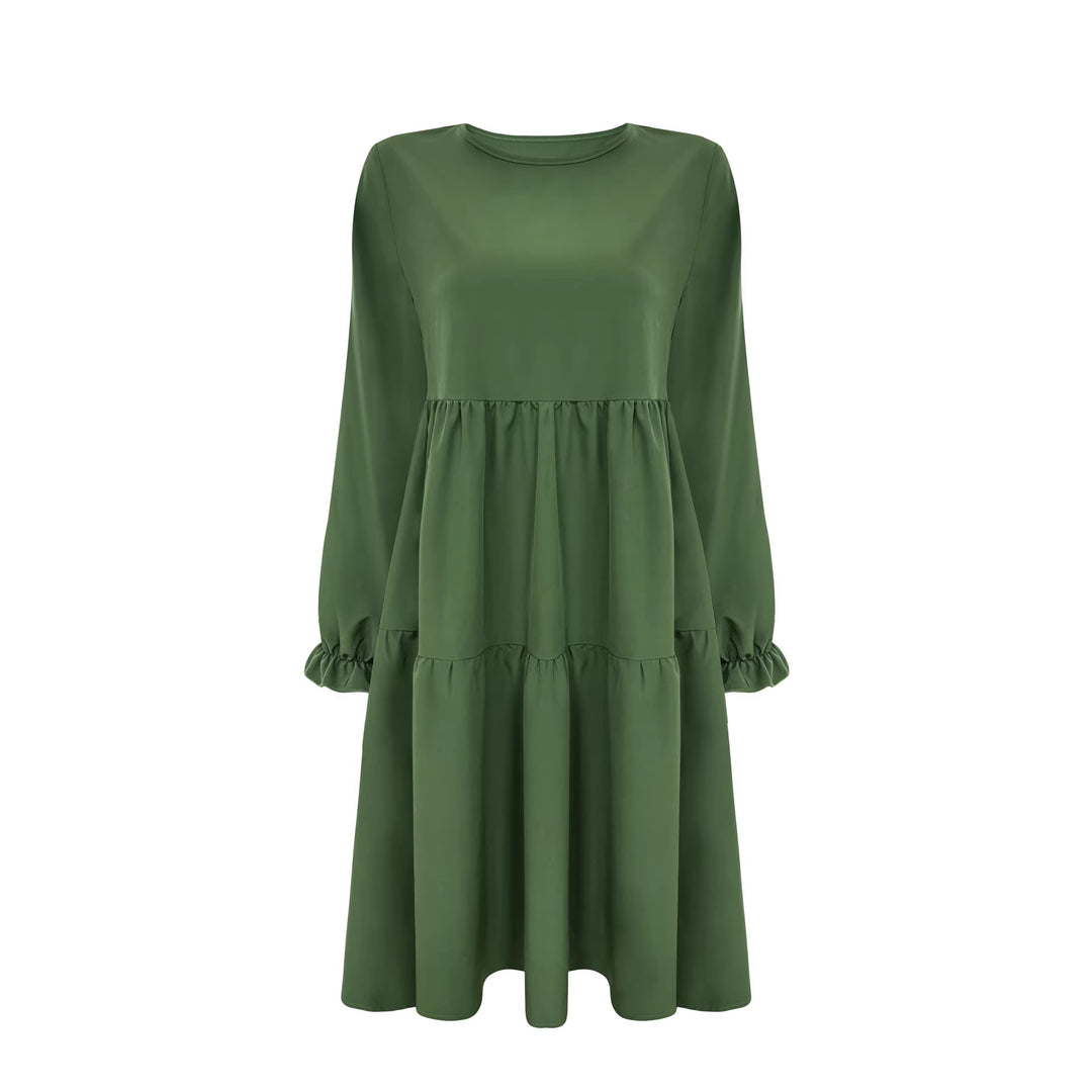 Damen Lockeres Midikleid im Stufenlook mit geraffter Taillenpasse und Rüschenbündchen Shop Nory