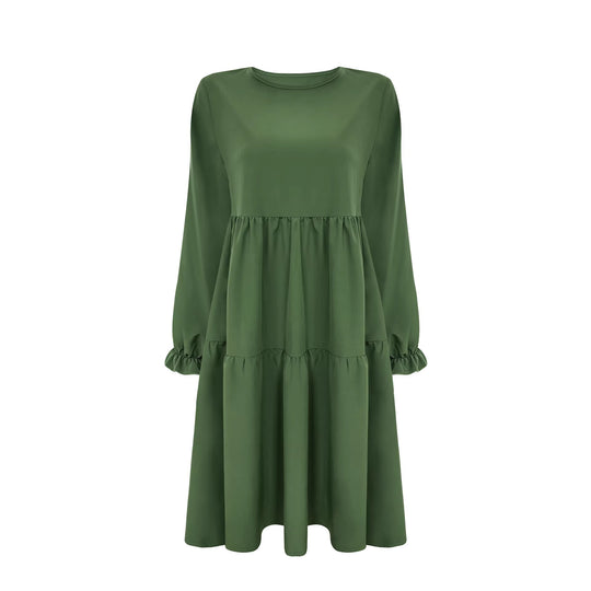 Damen Stufiges Babydoll‑Kleid mit langen Ballonärmeln und Rüschenbündchen Shop Nory
