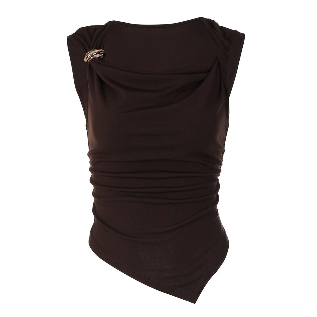 Damen elegantes drapiertes Top mit asymmetrischem Saum und dekorativem Detail
