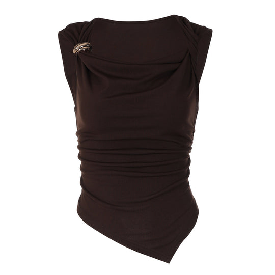 Damen elegantes drapiertes Top mit asymmetrischem Saum und dekorativem Detail