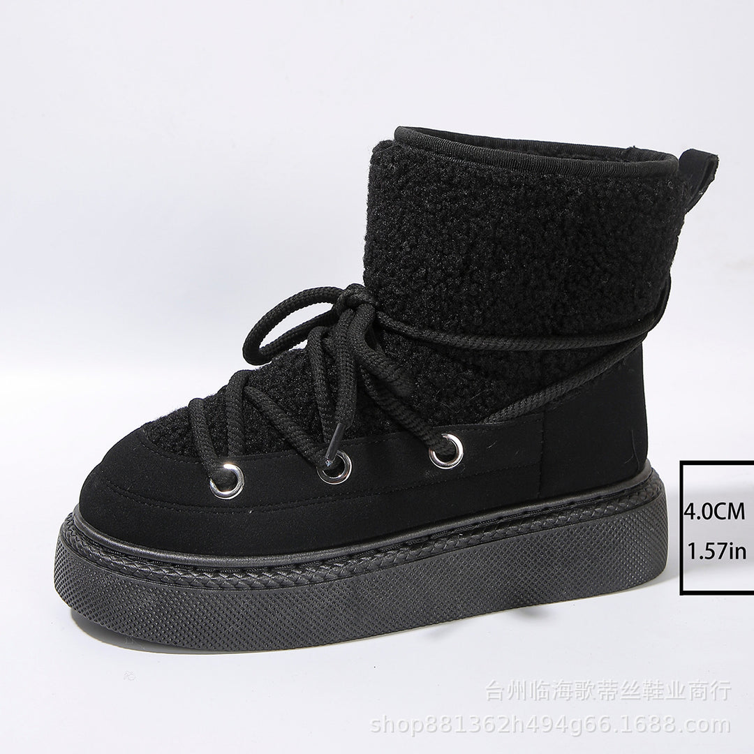 Damen Gefütterte Plateau-Schnürboots mit Teddyfutter und dicker Profilsohle Shop Nory