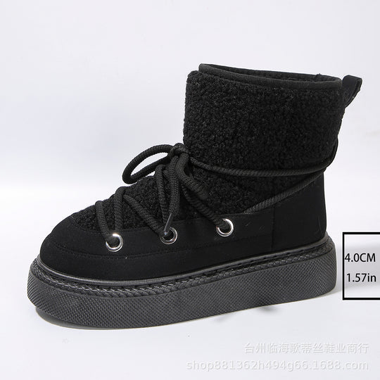 Damen Gefütterte Plateau-Schnürboots mit Teddyfutter und dicker Profilsohle Shop Nory