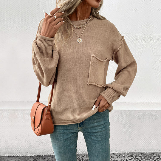 Damen Lässiger Strickpullover mit aufgesetzter Tasche Shop Nory