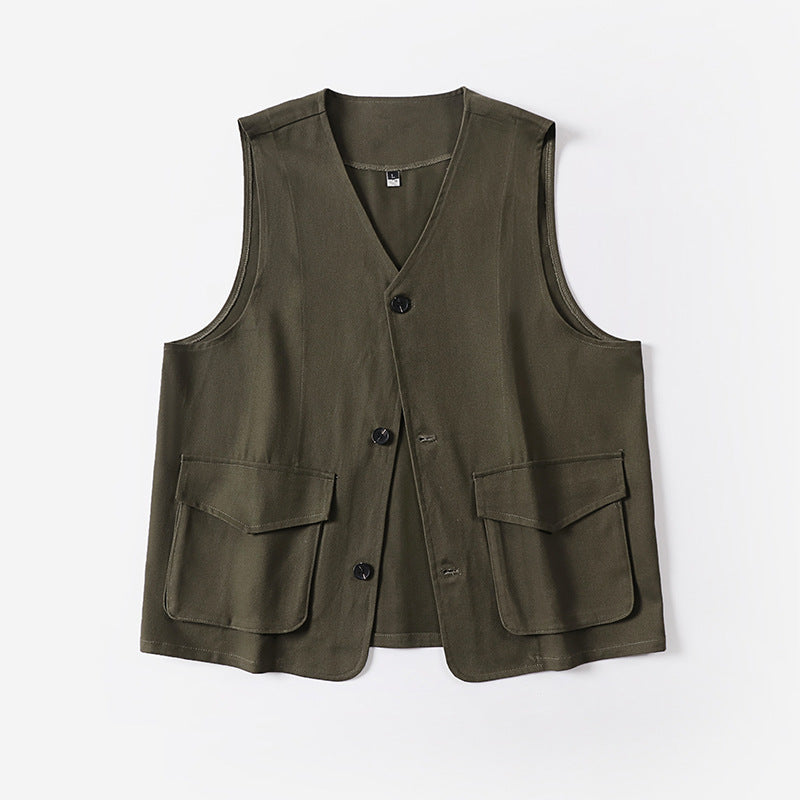 Herren Multifunktionale Baumwoll-Weste mit aufgesetzten Taschen und V-Ausschnitt Shop Nory