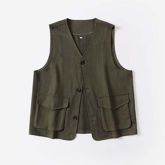 Herren Multifunktionale Baumwoll-Weste mit aufgesetzten Taschen und V-Ausschnitt Shop Nory