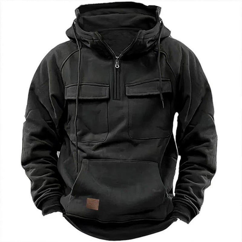 Herren Funktionale Kapuzenpullover mit Praktischen Taschen und Kurzem Reißverschluss