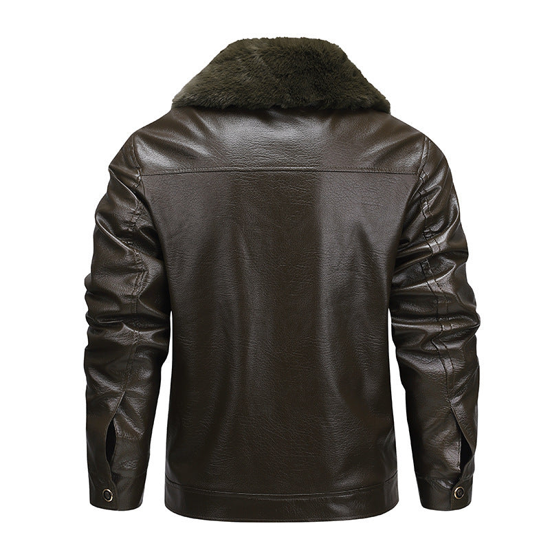 Herren Kunstleder-Fliegerjacke mit durchgehendem Teddyfutter und markantem Fellkragen Shop Nory