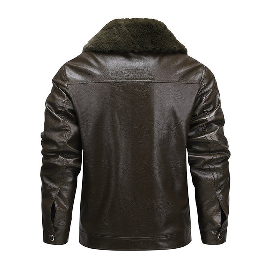 Herren Kunstleder-Fliegerjacke mit durchgehendem Teddyfutter und markantem Fellkragen Shop Nory