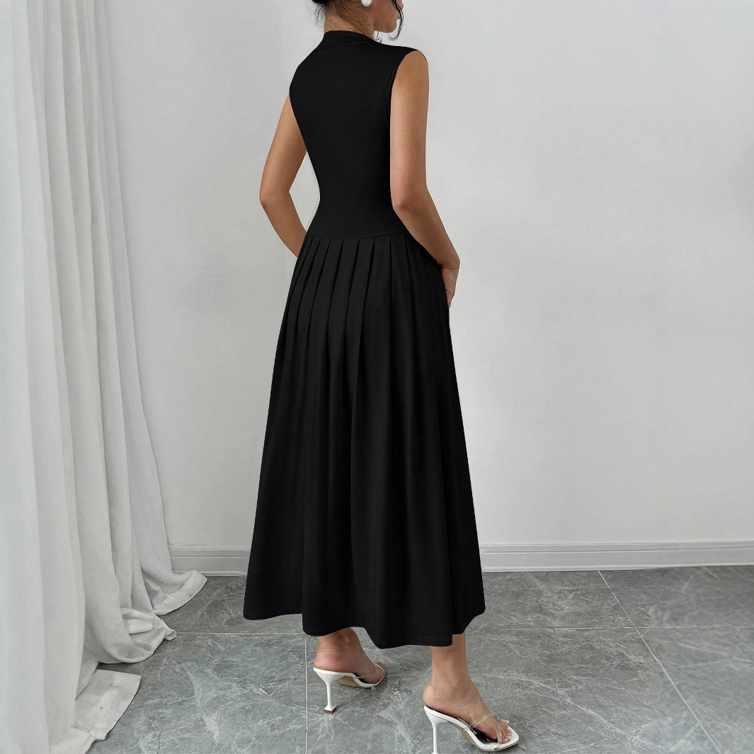 Damen Ärmelloses Maxikleid mit hohem Stehkragen, tailliertem Oberteil und plissiertem Rock Shop Nory