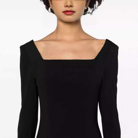 Damen Maxilanges Abendkleid im minimalistischen A-Linien-Schnitt mit quadratischem Ausschnitt und langen Ärmeln Shop Nory