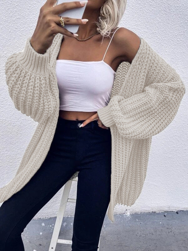 Damen Grobstrick-Cardigan mit voluminösen Ärmeln und offener Vorderseite
