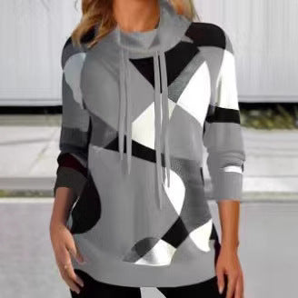 Damen Geometrischer Kapuzenpullover mit Kordelzug, Longline-Schnitt und Seitentaschen Shop Nory