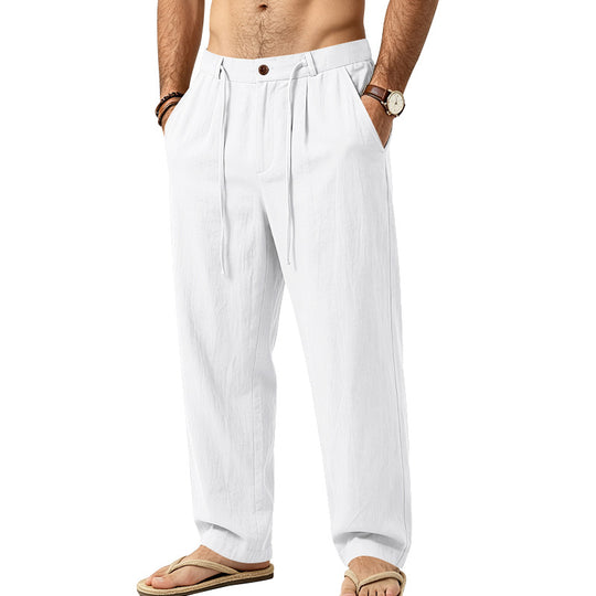 Herren Lässige Loungehose aus Leinenmischung mit Bundfalten und verdecktem Kordelzug Shop Nory