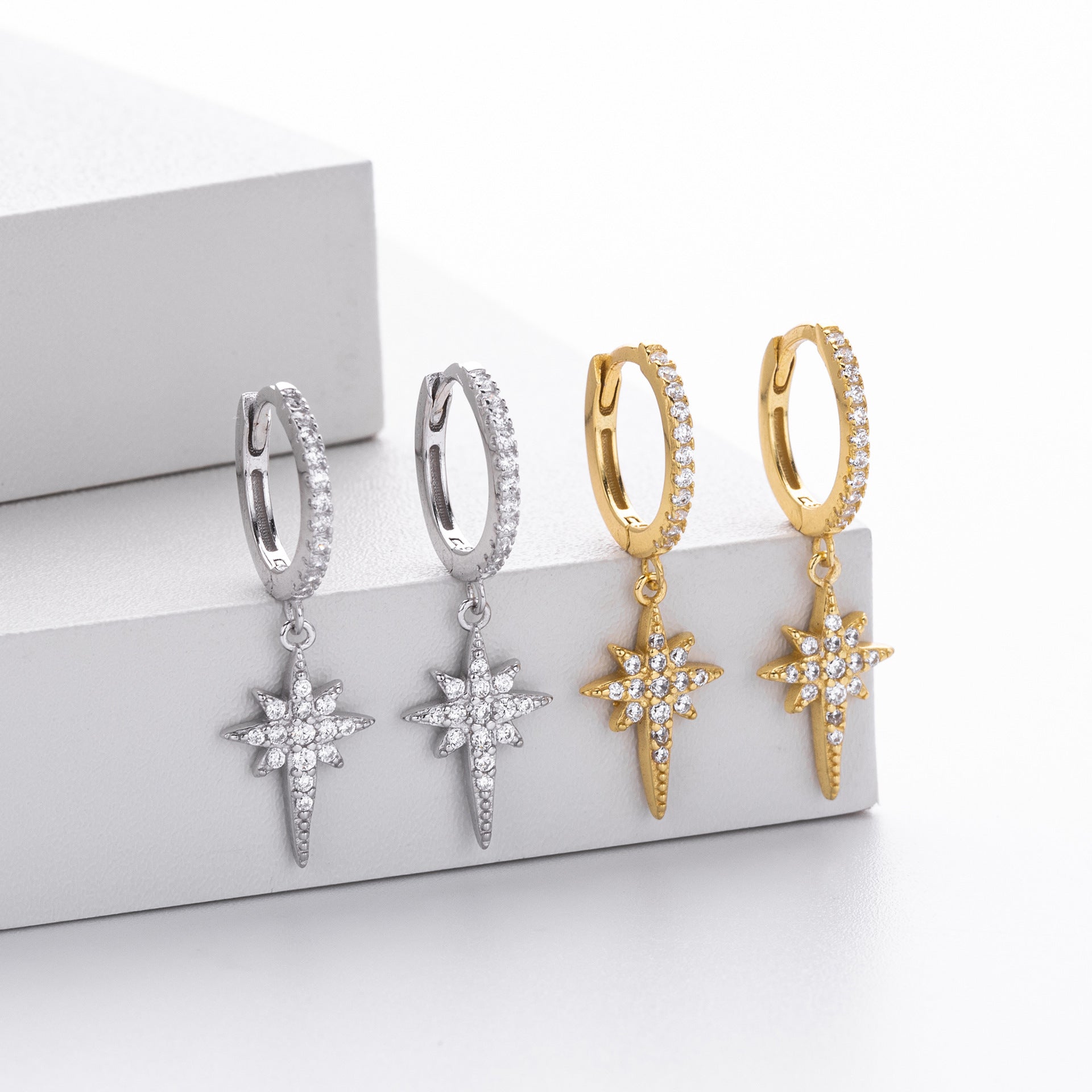 Damen Ohrhänger mit funkelndem Sternenanhänger aus 925 Sterling Silber Shop Nory