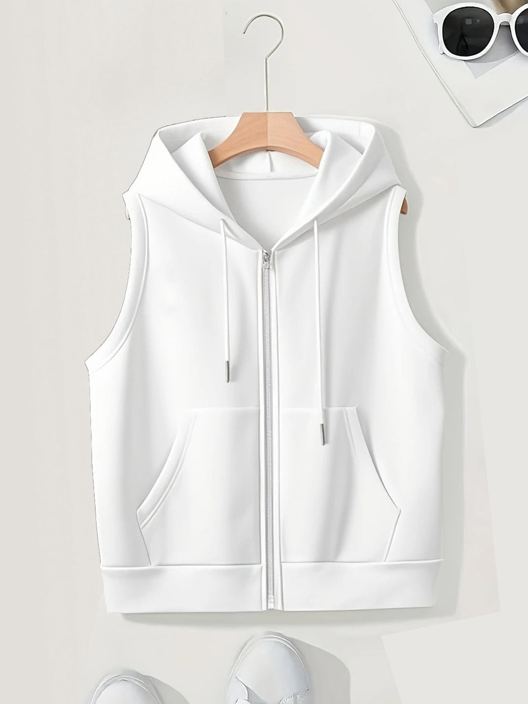 Damen Ärmellose Zip‑Hoodie‑Weste aus weichem Sweat mit Kängurutaschen Shop Nory