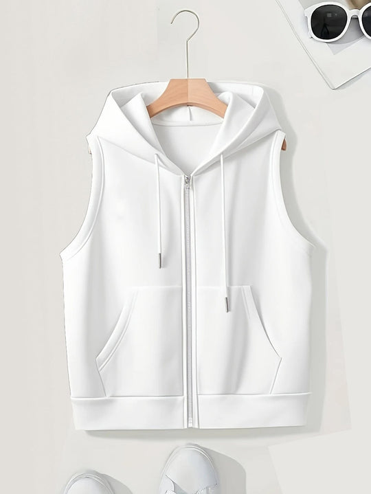 Damen Ärmellose Zip‑Hoodie‑Weste aus weichem Sweat mit Kängurutaschen Shop Nory