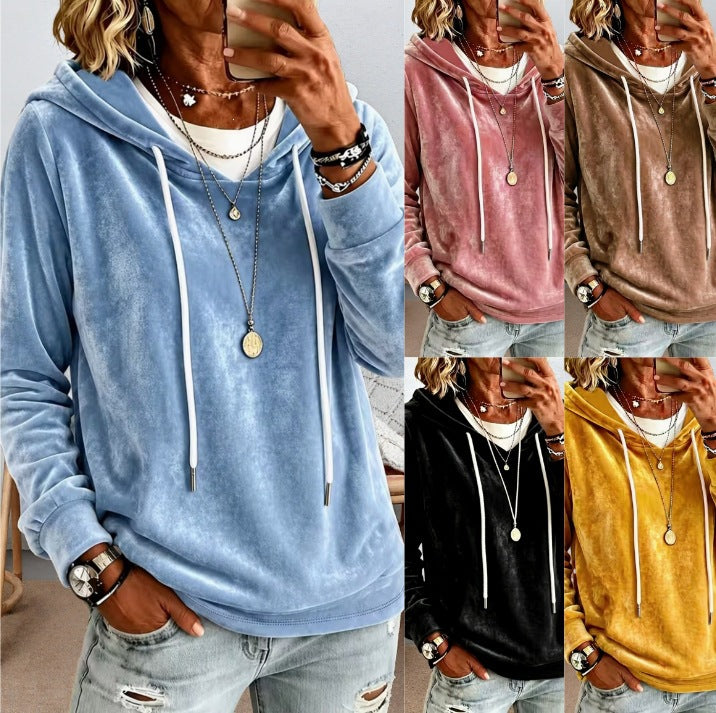 Damen Samtvelours-Hoodie mit Kordelzug und lässiger Oversize-Passform Shop Nory