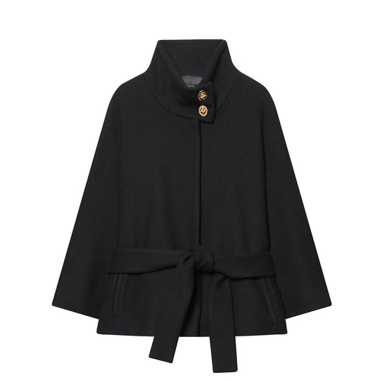 Damen Cape-Mantel mit Stehkragen, Bindegürtel und dekorativen Zierknöpfen Shop Nory