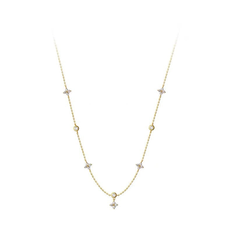 Damen Halskette mit zierlichen Blütenmotiven und funkelnden Zirkonia Shop Nory