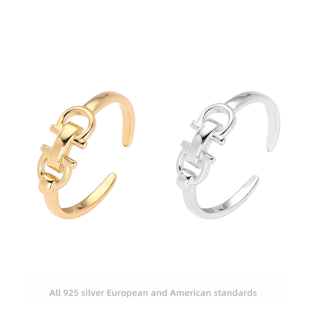 Damen offener Ring aus hochwertigem 925 Sterling Silber mit filigranem Ketten-Design Shop Nory