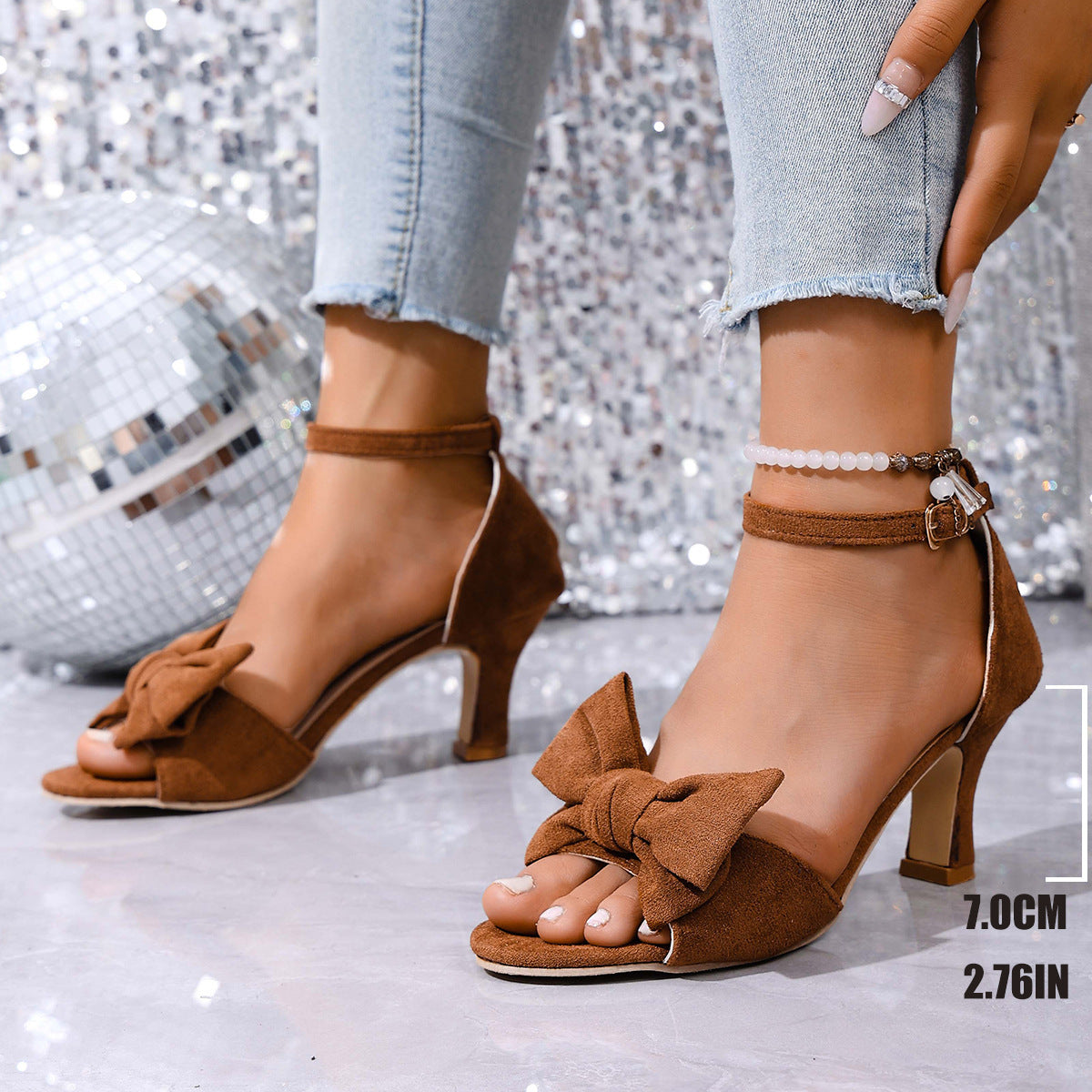 Damen elegante High Heel Sandalen mit modischer Schleifen-Applikation