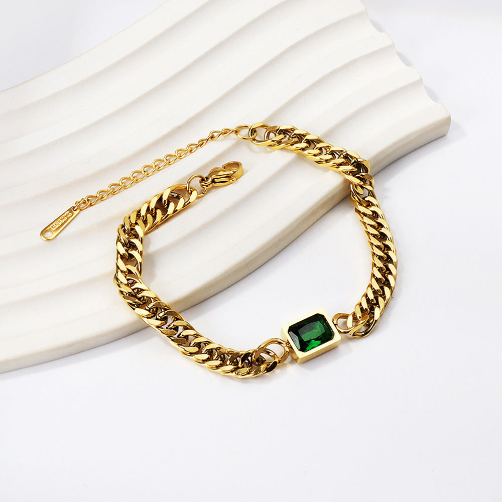 Damen Armband mit luxuriösem grünem Edelstein und Kettendesign Shop Nory
