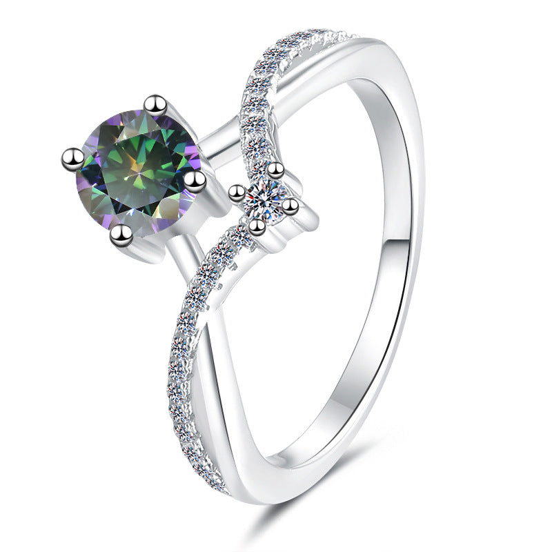 Damen Verlobungsring mit schwarzem Hauptstein und funkelnden Zirkonia-Elementen Shop Nory