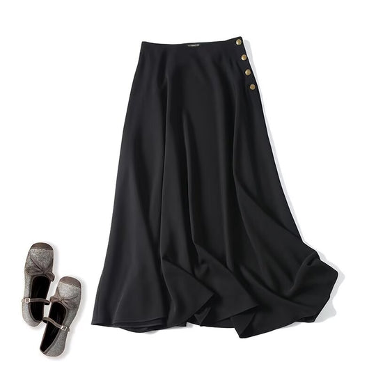 Damen Maxirock mit A-Linie, hohem Bund und Zierknopf-Leiste Shop Nory