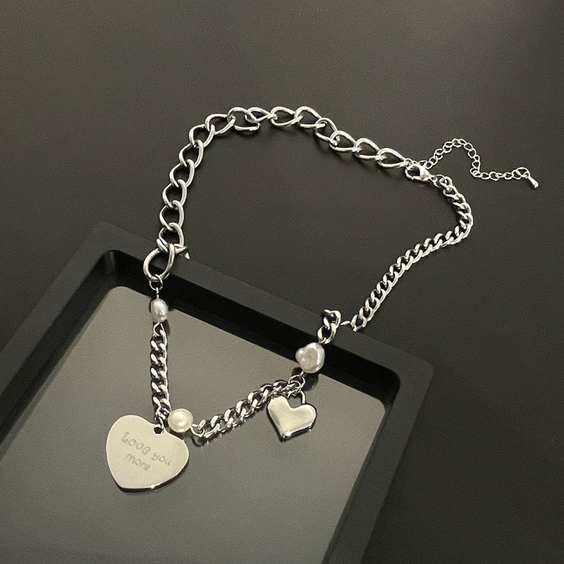 Damen Kette mit herzförmigem Anhänger und Perledetails Shop Nory