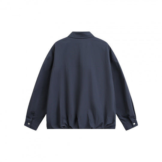 Unisex Boxy-Hemdjacke mit Druckknopfleiste, Hemdkragen und elastischem Saum Shop Nory