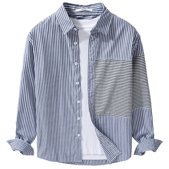 Herren Gestreiftes Patchwork-Hemd mit Brustpatch und Relaxed-Fit Shop Nory