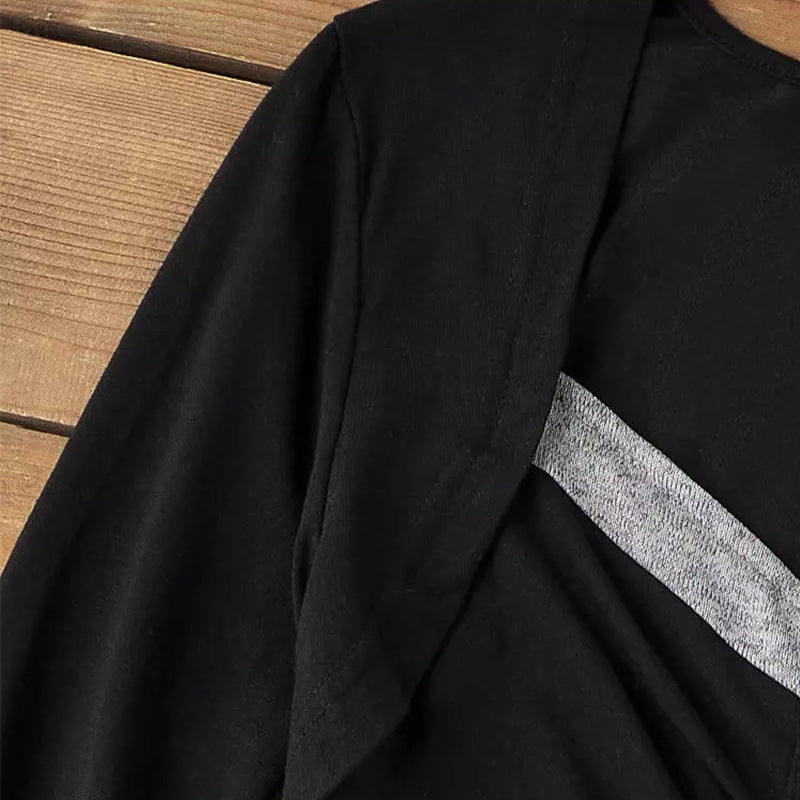 Damen Figurbetontes zweifarbiges Langarmshirt mit V-Ausschnitt, geraffter Brustpartie und Zierknöpfen Shop Nory