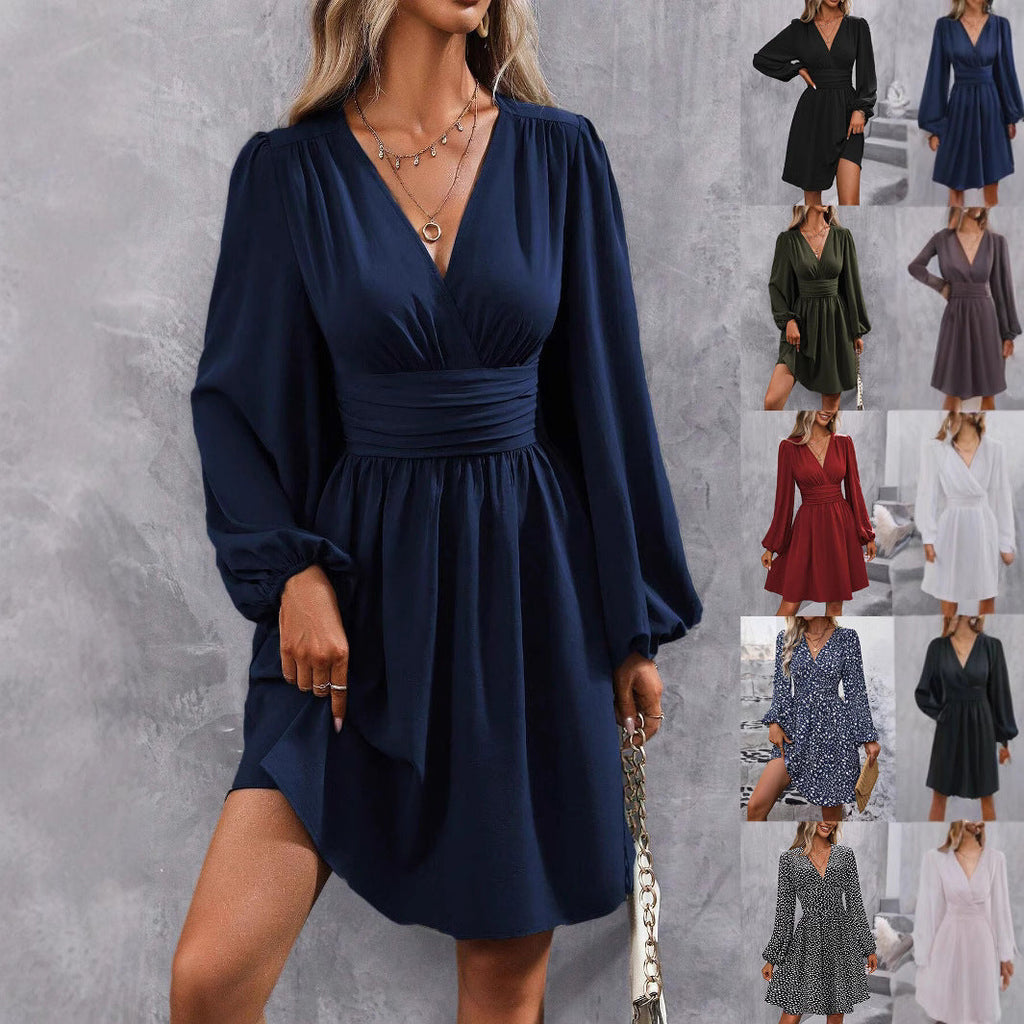 Damen Wickelkleid mit schickem V-Ausschnitt und voluminösen Ärmeln