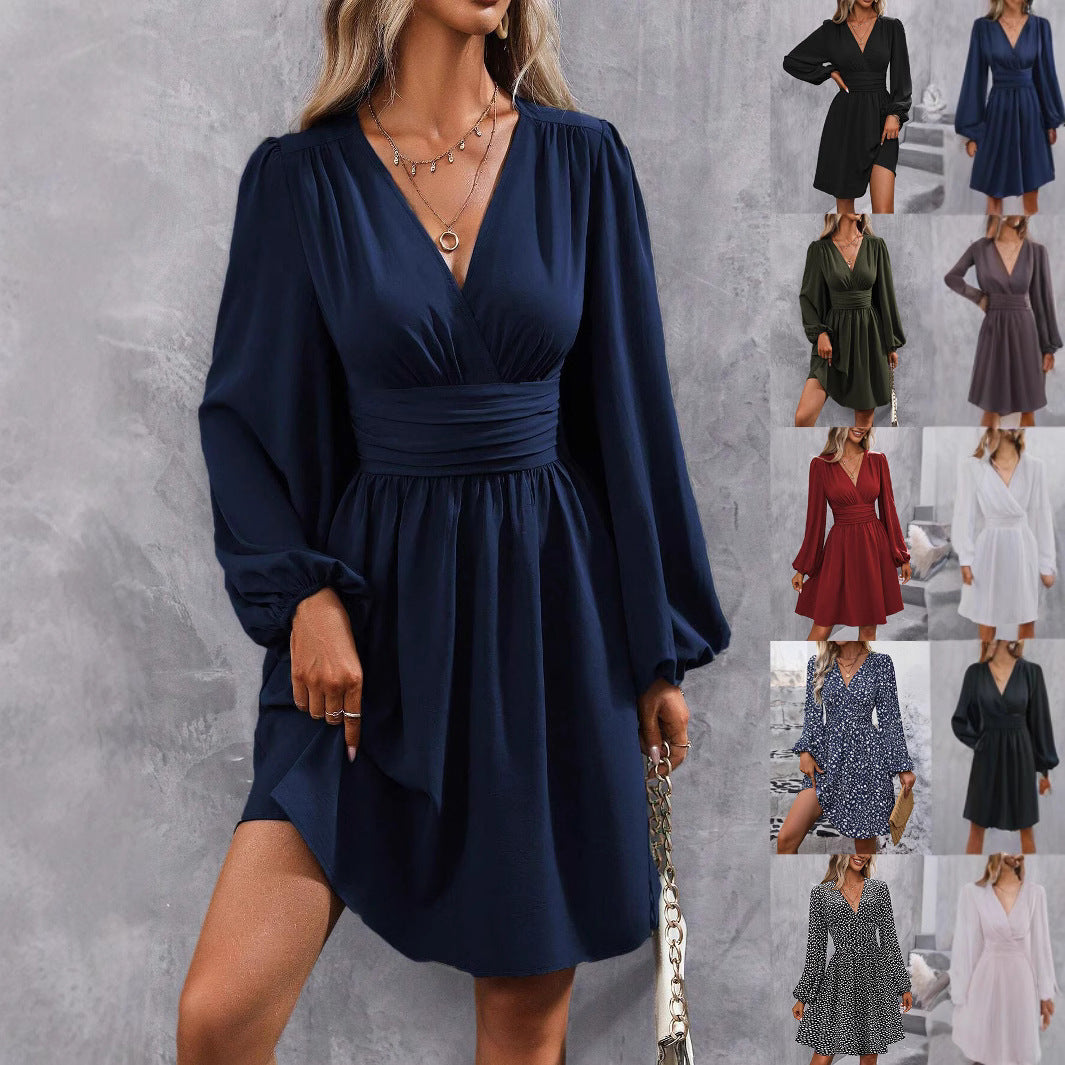 Damen Wickelkleid mit schickem V-Ausschnitt und voluminösen Ärmeln