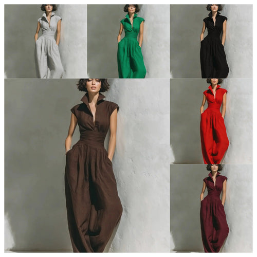 Damen Jumpsuit mit weitem Bein, tailliertem Wickelbund und Stehkragen Shop Nory