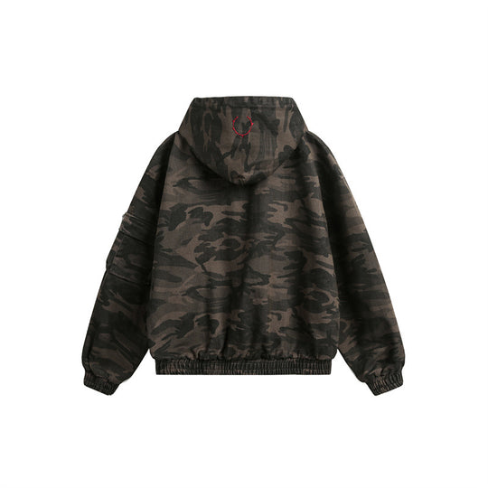 Herren Camouflage-Boxy-Fieldjacke mit Kapuze, Utility-Taschen und elastischem Saum Shop Nory