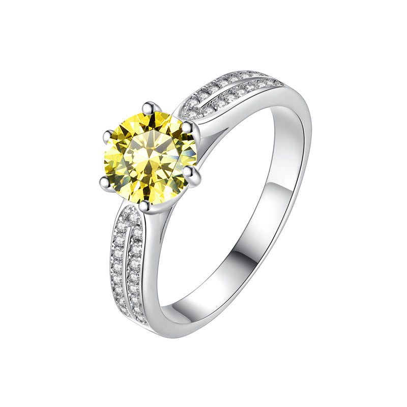 Damen Verlobungsring mit strahlendem, gelbem Zirkonia und funkelndem Design Shop Nory
