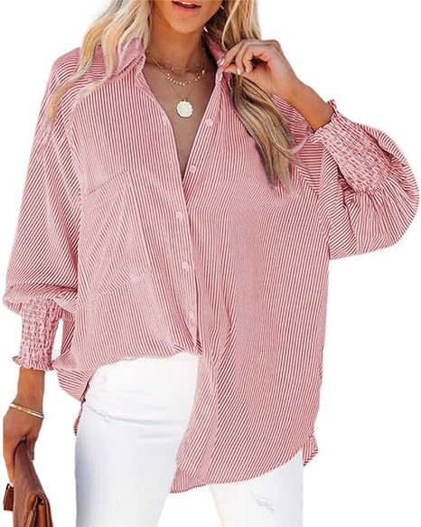 Damen legere Hemdbluse mit modischen Rüschenärmeln und Streifenmuster Shopnory