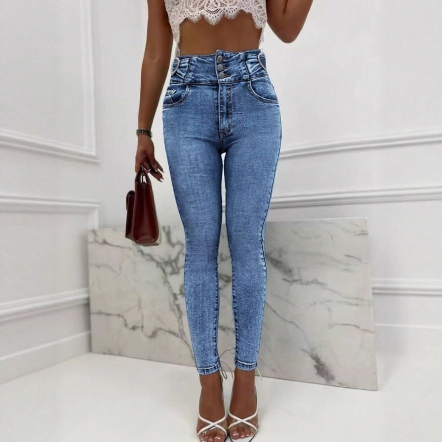 Damen Hochgeschnittene Sculpting-Jeans im eng anliegenden Schnitt mit elastischem Formbund Shop Nory