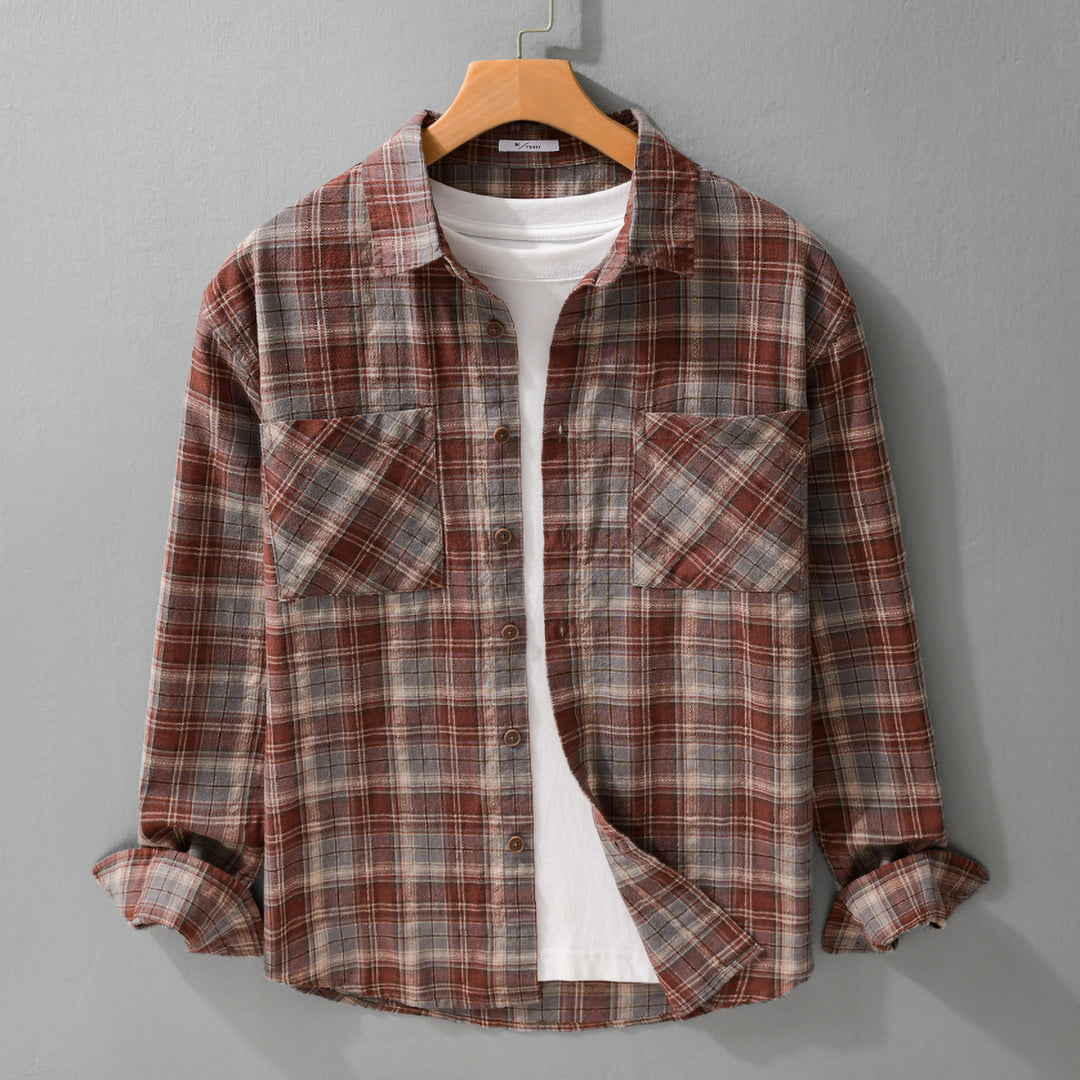 Herren Karo-Flanell-Überhemd aus gebürstetem Baumwollflanell mit aufgesetzten Brusttaschen Shop Nory