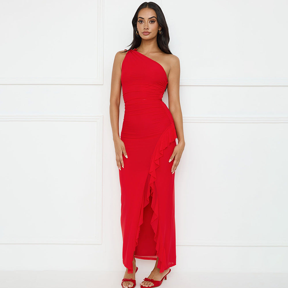 Damen Asymmetrisches Maxikleid mit Rüschendetails