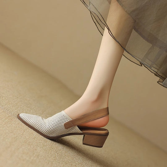 Damen Spitz zulaufende Slipper mit Fersenriemen, perforiertem Obermaterial und bequemem Blockabsatz Shop Nory