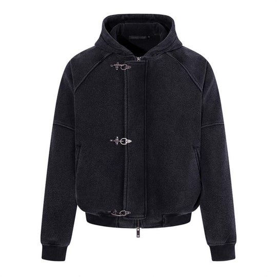Damen Kapuzen-Bomberjacke aus Teddyfleece mit Metallhaken und elastischem Saum Shop Nory