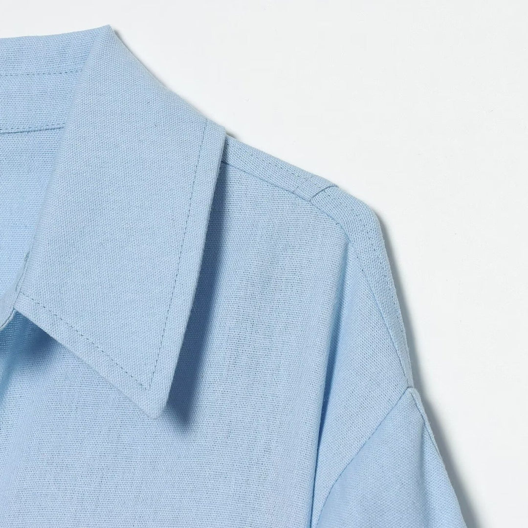 Damen Gekürzte Boxy-Bluse mit weiten Ballonärmeln und Hemdkragen Shop Nory