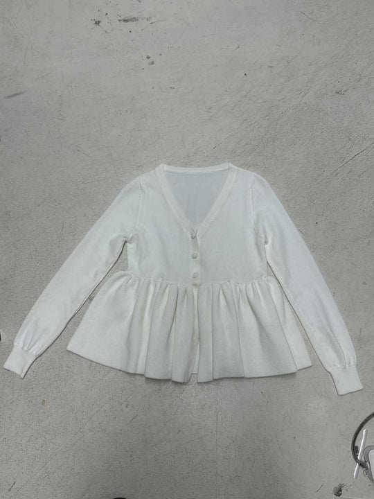 Damen nan geripptes Langarm-Top mit Empire-Taille, zierlicher Knopfleiste und Spitzenbesatz Shop Nory