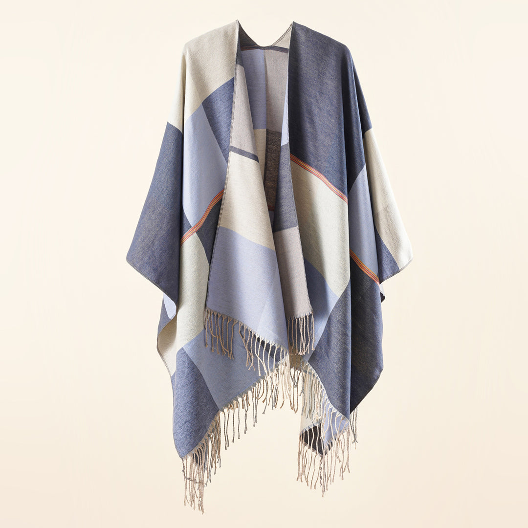 Damen Leichter Webruana mit geometrischem Blockmuster und Fransensaum Shop Nory