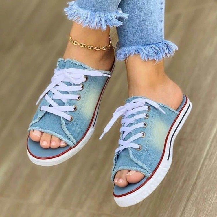 Damen Slip-On Sneakers im modernen Denim-Stil mit offenem Zehenbereich Shopnory
