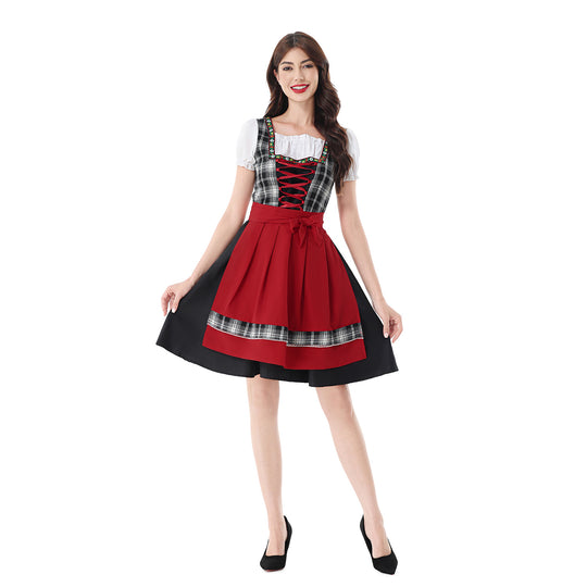 Damen nan traditionelles Dirndlkleid mit Karo-Mieder und gesteppter Schürze Shop Nory